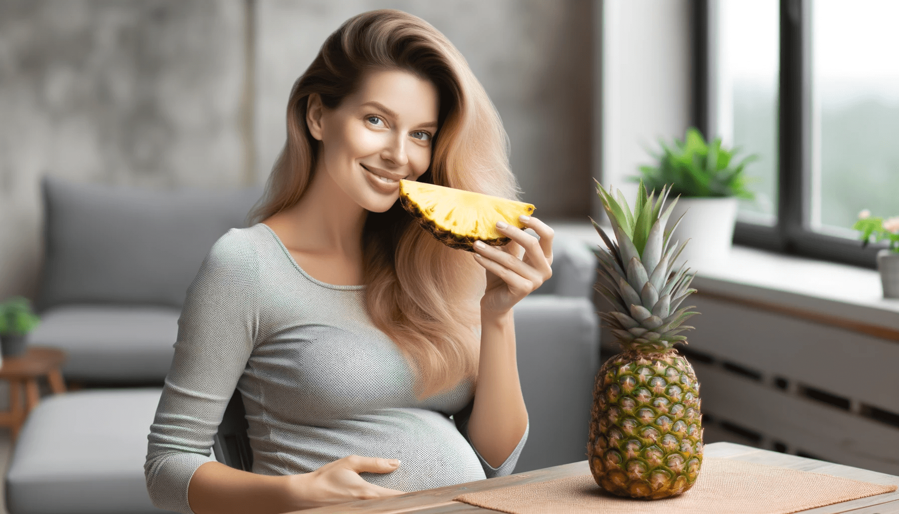 kobieta w ciąży je ananasa